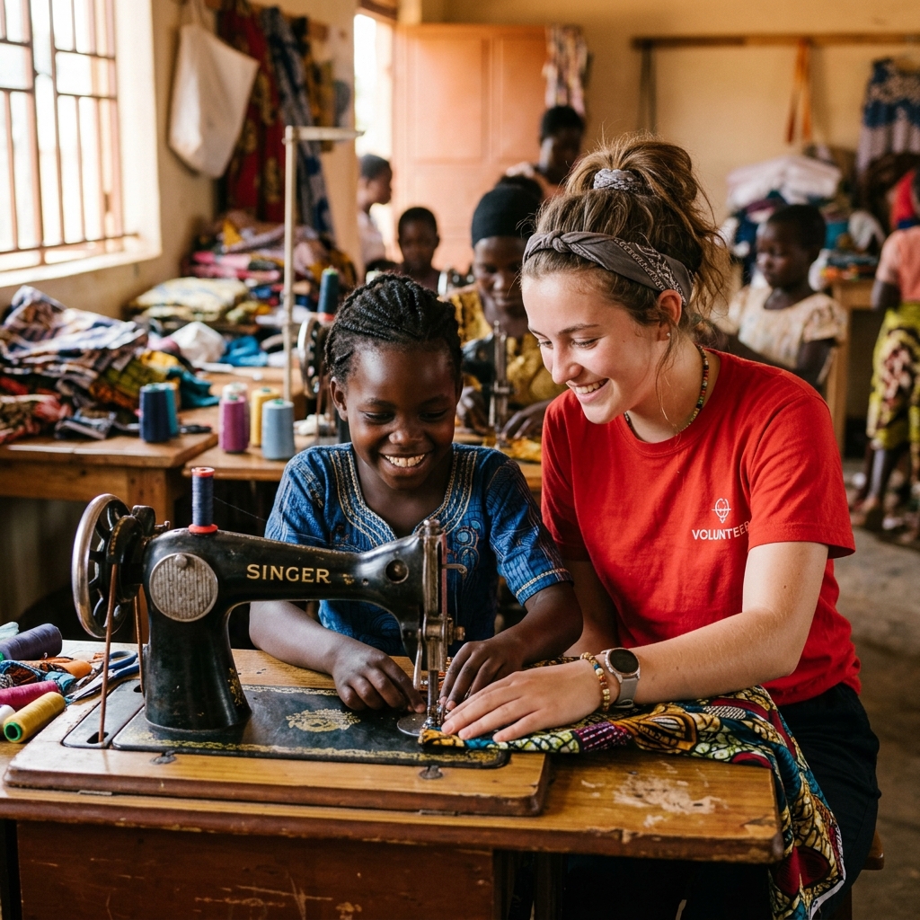 Girl sewing